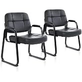 CLATINA Set of 2 Big &amp; Tall 400 lbs Waiting Room Guest Chair, Leather Office Reception Chair No Wheels with Backrest Wide Seat and Padded Arms for Home Lobby Conference Waiting Room Office, Black