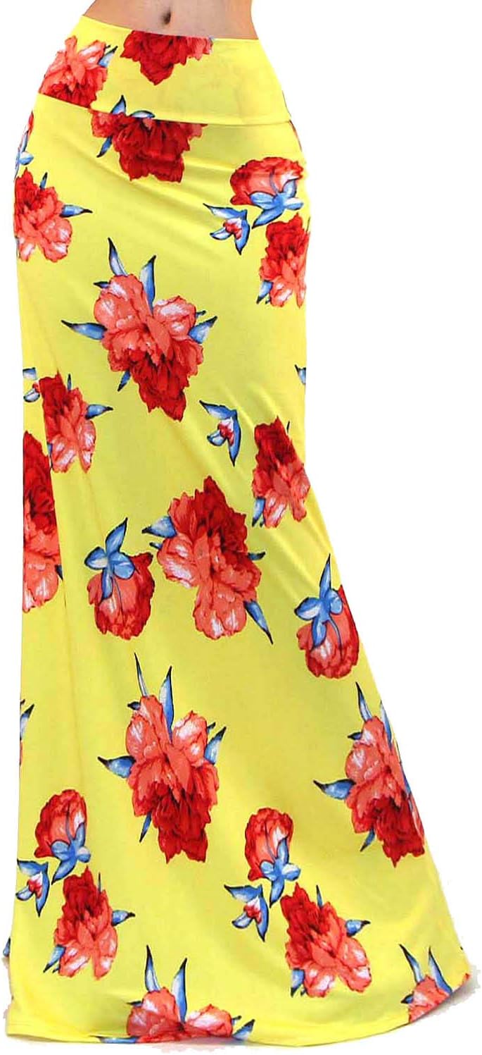 Vivicastle Women's USA Colorful Printed Fold Over Waist Long Maxi Skirt