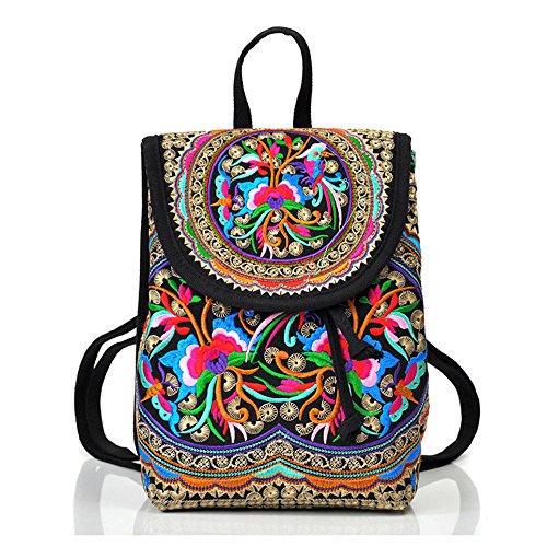 Goodhan Vintage Handmade Women Embroidery Ethnic Backpack Travel Handbag Shoulder Bag Mochila Purse Size S