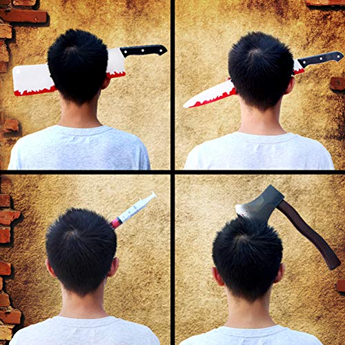Leoie Funny Scary Hair Hoop Halloween Perform Props Axe Saw Nail Knife Headwear Fake Blood Scene Halloween Props Hacksaw