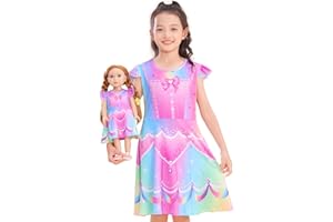MHJY Girls Nightgowns Flutter Sleeves Princess Nightgown and Doll Clothes for Toddler Kids Pajamas Sleepwear