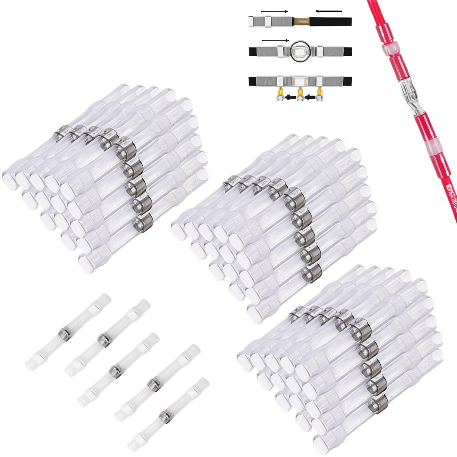 CTRICALVER welded and sealed wire joints, 50 waterproof heat shrinkable butt joints, wire terminals, marine insulated butt joints (transparent white) — image 1