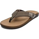 OLUKAI Tuahine Men's Waterproof Leather Sandals, Versatile Beach Flip Flops, Arch Support & Comfort Fit, Lightweight & Durable, Enhanced Grip & Traction