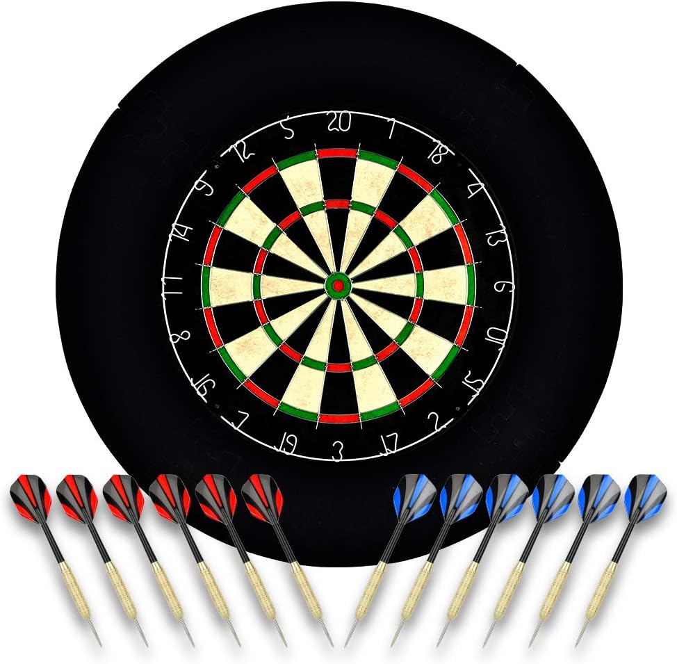LinkVisions Sisal/Bristle Dartboard with Staple-Free Bullseye, 18g Steel Tip Darts Set, EVA Surround, Mounting Kits Included : Sports & Outdoors