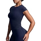 Aoxjox Women's Cap Sleeve T-Shirts Crew Neck Velura Ruched Tee Without Padded Workout PlushFlex™ Gym Yoga Crop Top