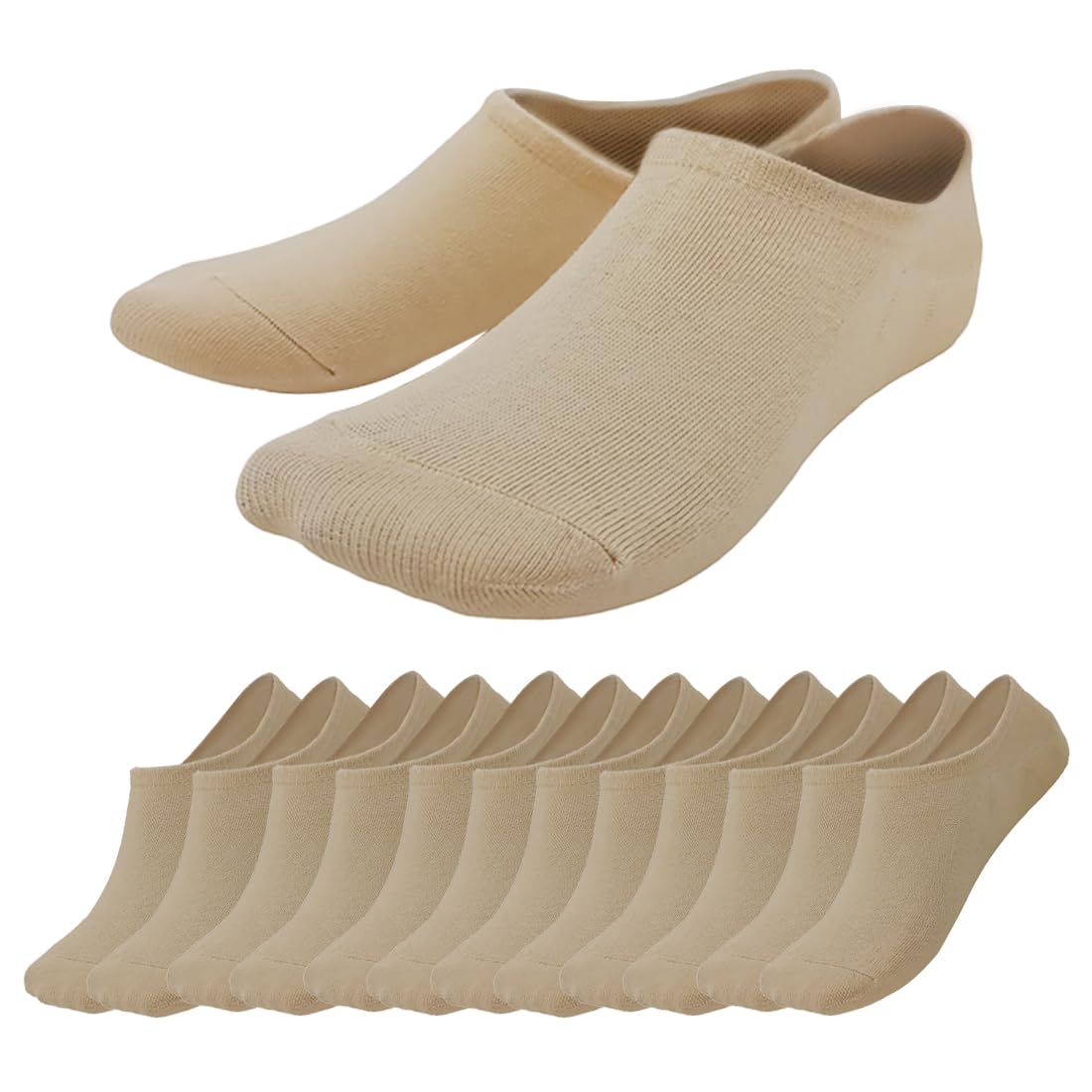 JYC CREATIVE Short Socks, Breathable Invisible Socks, Bamboo Fibre Socks, Non-Slip Socks, Beige, 6 Pairs, 39-46 — image 1