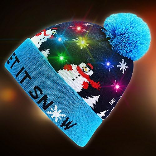PUMICE LED Light Up Beanie Colorful LEDs Hat for Women Children Indoor and Outdoor, Best Gift of Festival, Holiday, Celebration, Parties, Bar, Christmas (PLB001-Blue)