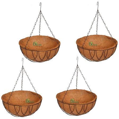 BIO BLOOMS AGRO INDIA PRIVATE LIMITED Metal Hanging Basket , Brown, 14 Inches, Set of 4 Pcs