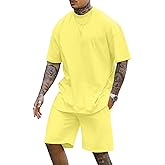 Lexiart Mens 2 Piece Outfits Casual Tracksuit Shorts Summer Sweatsuit Oversize Short Sleeve Sport Set
