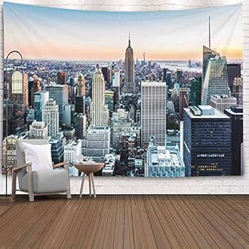 Crannel Art Tapestry, New York Skyline Sunset Tapestry 80x60 Inches Wall Art Tapestries Hanging for Dorm Room Living Home Decorative