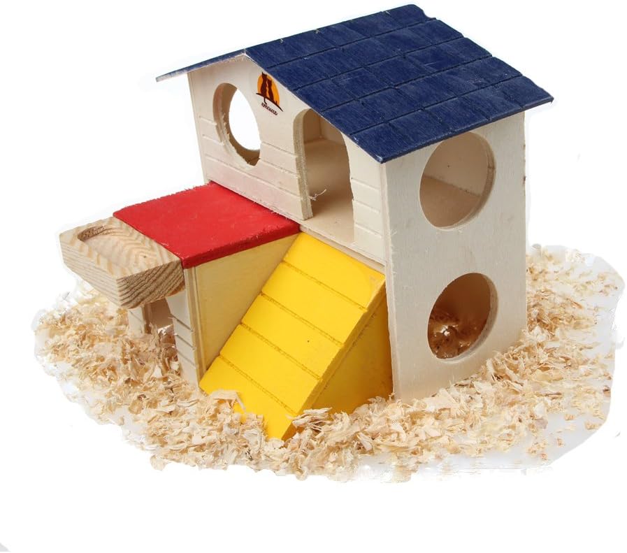 emours Pet Small Animal Hideout Hamster House Deluxe Two Layers Wooden