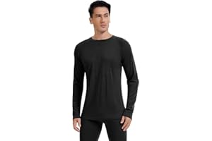 woolcano Men's 100% Merino Wool Base Layer Tops Lightweight Long Sleeve Active Base Layer