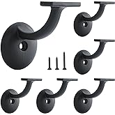 HOME MASTER HARDWARE Hand Rail Brackets for Stairs 6 Pack, Heavy Duty | Solid Zinc Construction, Wall Mount Design, Handrail Brackets for Indoor Stair, Matte Black Finish, Anti-Rust