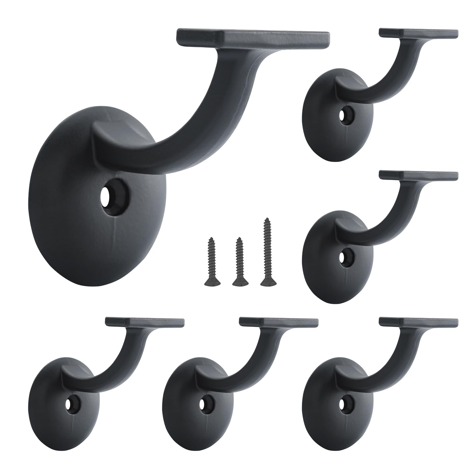 Photo 1 of HOME MASTER HARDWARE Hand Rail Bracket, Heavy Duty Stair Support for Home or Office Stairways Handrail, Matte Black 6 Pack