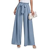 Lepunuo Wide Leg Pants for Women High Waisted Palazzo Pants Work Casual Flowy Tie Knot Trousers with Pockets