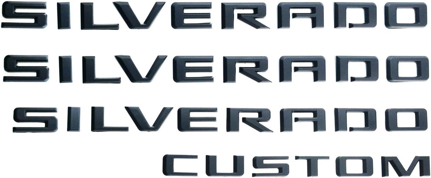 4X Silverado CUSTOM Emblems 3D Door Tailgate Decals Replacement for 2019-2020 Silverado Badge (Matte Black)