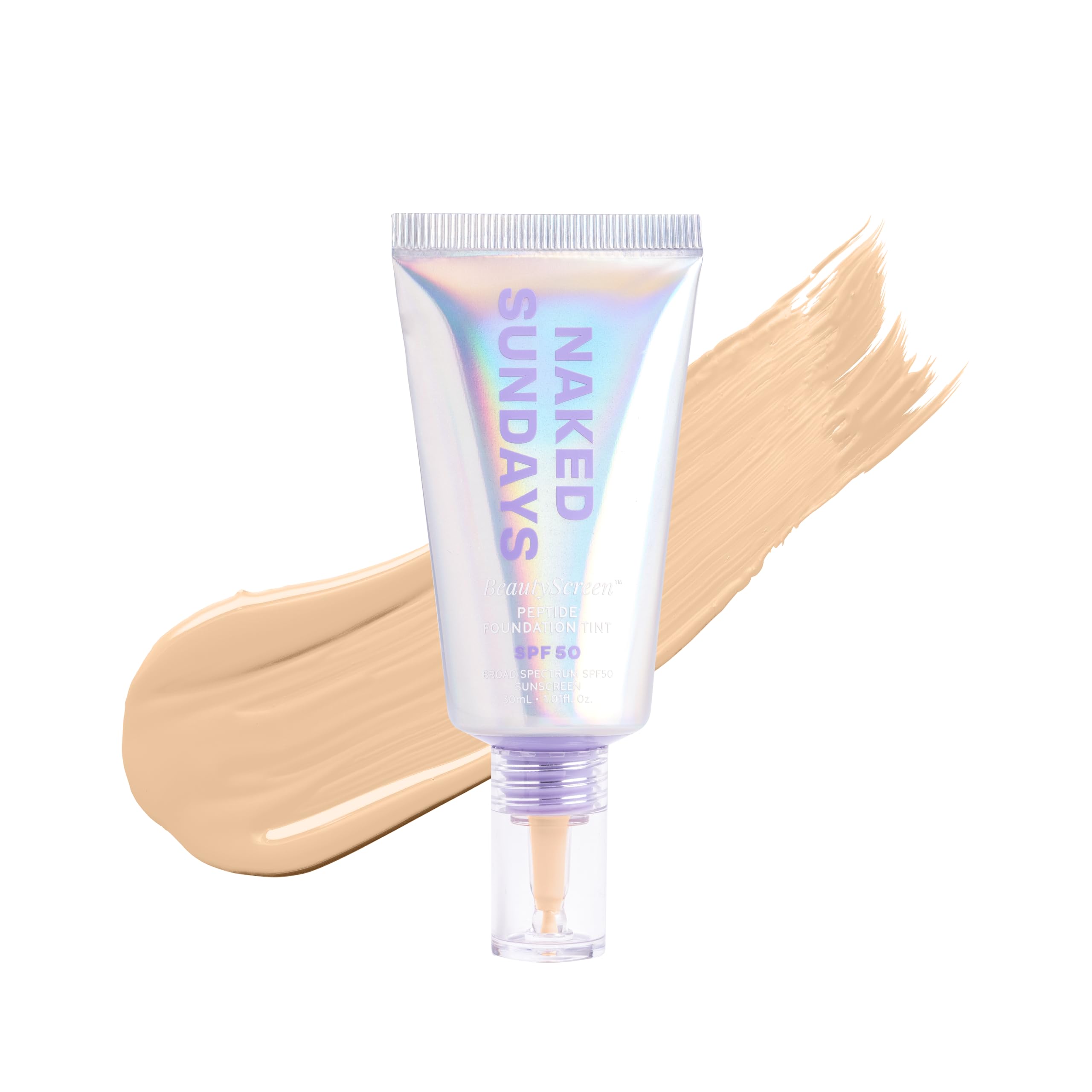 Naked Sundays BeautyScreen™ SPF 50 Mineral Peptide Foundation Tint – 2-in-1 Skin Tint & Mineral Sunscreen | Radiant, Buildable Coverage, Acne-Safe, Infused with Peptides (2.5 Light Neutral, 1.01 oz)