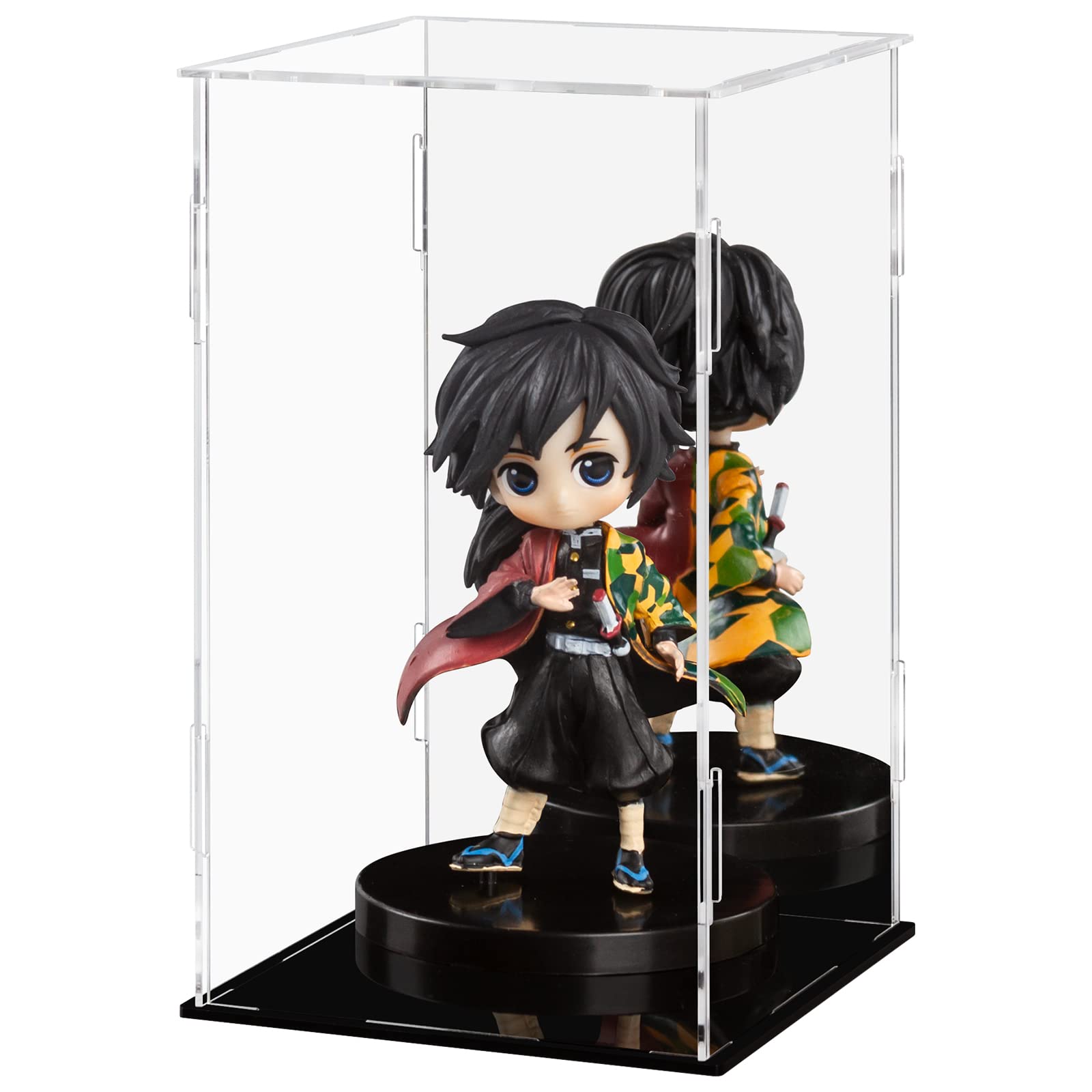 Ecoseao Acrylic Display Case with Mirror, Clear Acrylic Organizer Box Assemble Countertop Dustproof Protection Showcase for Action Figures, Collectibles, Home Storage (15cm x 15cm x 25cm)
