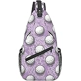 SURERUIM Ball Print Sling Bag White Golf Balls on Purple Background Crossbody Backpack Cute Sports Ball Pattern Chest Shoulder Bag Casual Gym Sports Travel Hiking Daypack for Women Men