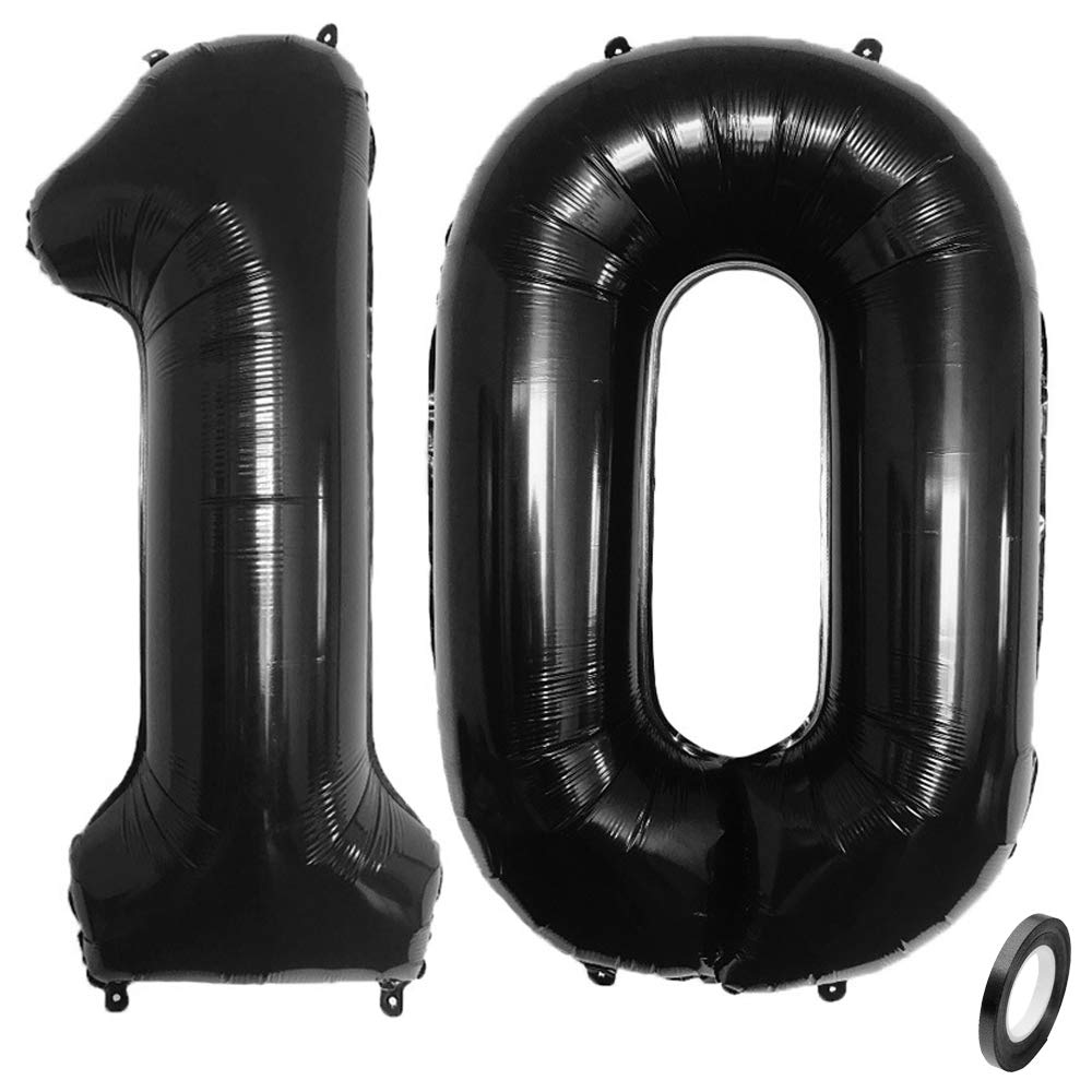Jurxy Number 10 Balloons, Black Birthday Foil Balloon, Helium Foil Balloons for Birthday, Anniversary, 40 Inches, Black #10