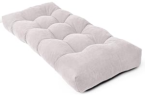 ROFIEJOX Bench Cushion 48 Inch - Chenille Fabric, High-Density Foam, Non-Slip Bottom, Soft Durable Indoor Tufted Long Seat Cushion for Window Garden Furniture (White, 48x16x4 Inch)