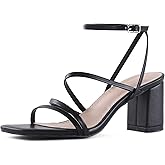 LACUONE Strappy Heels for women Block Heels Square Toe Chunky Ankle Buckle Pump Heeled Sandals