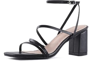 LACUONE Strappy Heels for women Block Heels Square Toe Chunky Ankle Buckle Pump Heeled Sandals