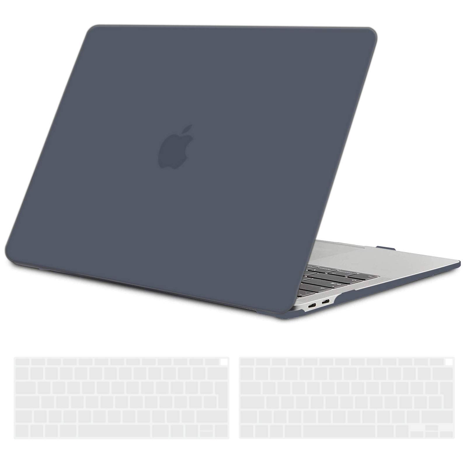 TECOOL Case compatible with MacBook Air M1 & MacBook Air 13 inch Retina 2020 2019 2018 (A2337 A2179 A1932), Plastic Snap On Hard Shell Cover & UK EU Keyboard Protector, Grey-Black (Matte)