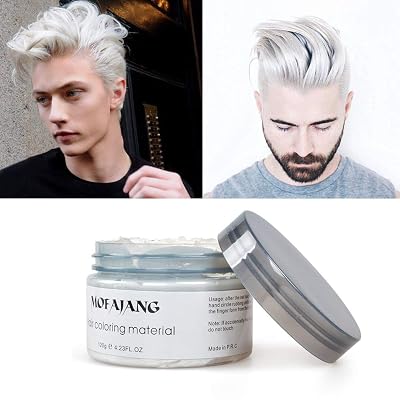 MOFAJANG White Hair Wax Pomades 4.23 oz - Natural Hair Coloring Wax Material Disposable Hair Styling Clays Ash for Cosplay, Party White