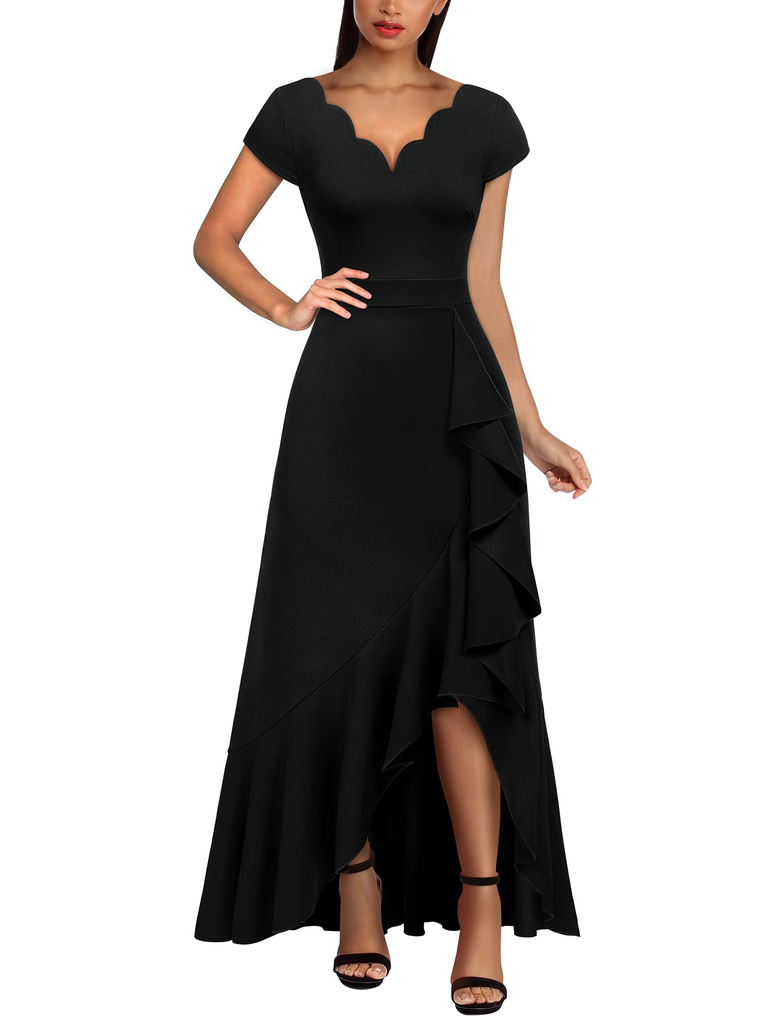 Photo 1 of ***Dirty*** Miusol Women's Vintage V Neck Ruffle Split Bridesmaid Party Long Dress (Large, Black)