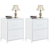 Sweetcrispy Nightstand Set of 2 with 2 Storage Drawers, 20" Height Small Bed Side Furniture End Table, Wooden Top Fabric Cabinet Kids Mini Dresser for Bedroom, Closet, Entryway, College Dorm