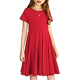 Arshiner Girl's Summer Dresses Short Sleeve Casual Holiday Skater Twirl Dress with Pockets