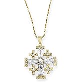 Nazareth Store 18k Yellow Gold Plated Crusaders Jerusalem Cross Pendant with Crystallized Topaz and 20" Necklace Chain
