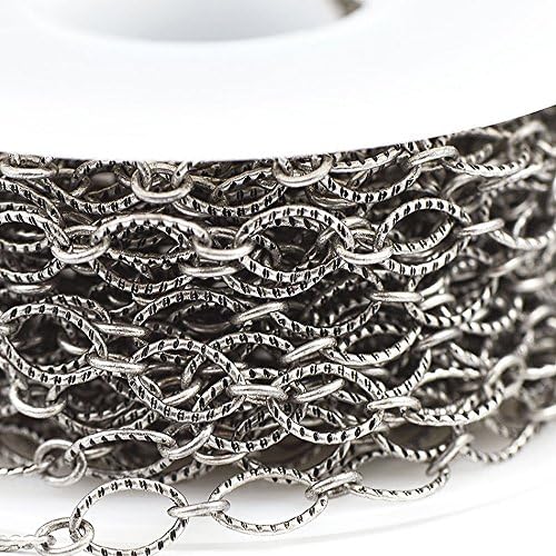 Chainologie Antique Silver-Plated Chain _#32: 6x9mm Textured Flat Oval 1-to-1 Cable Chain (per Yard/per 3 feet)