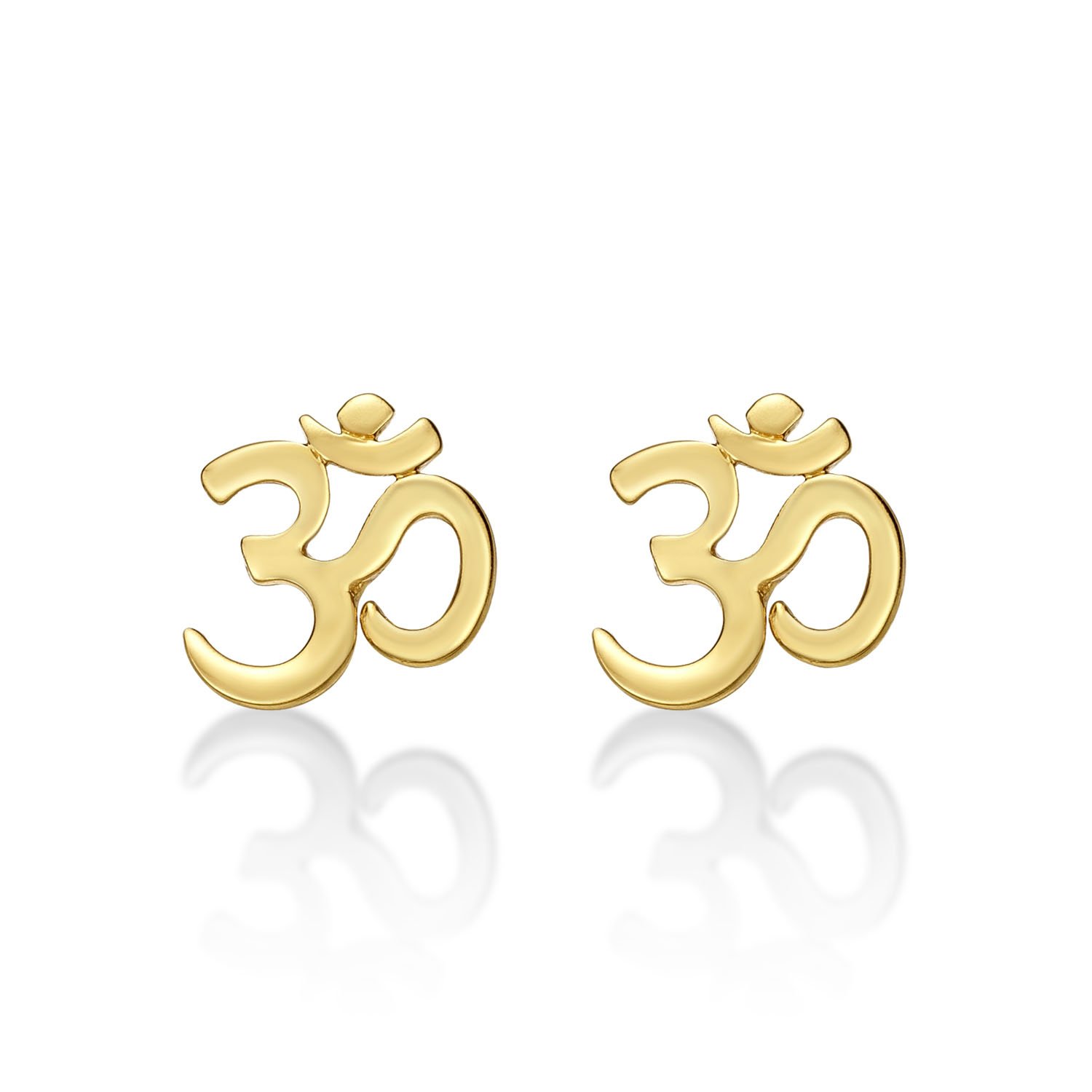 Diamond Treats Dainty Gold Plated Om Earrings in 925 Sterling Silver, Cute Om Stud Earrings for Women and Teen Girls, Spiritual Gold Earrings for Women, Dainty Gold Jewellery for Women