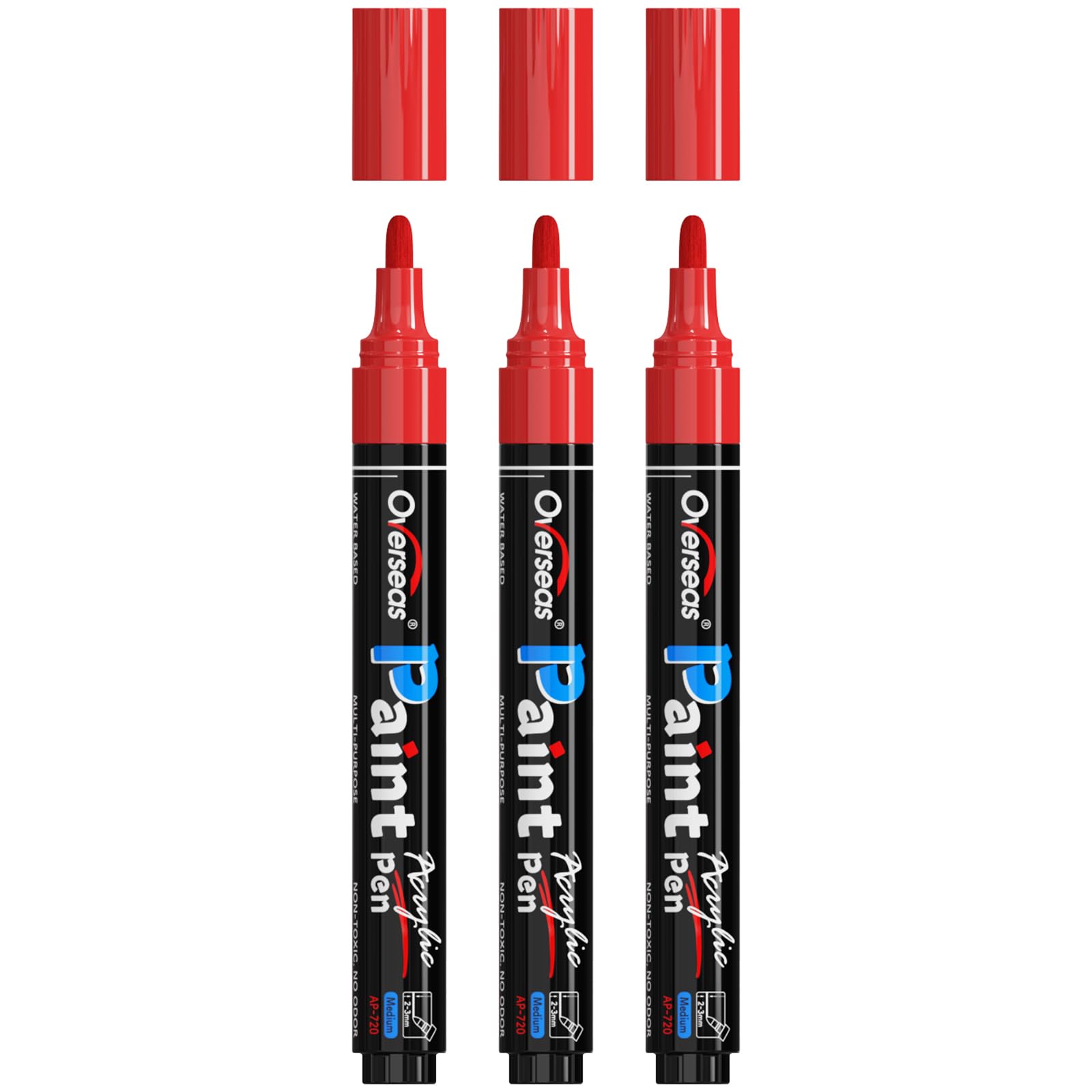 Photo 1 of Overseas Red Paint Pens Paint Markers - Permanent Acrylic Markers 3 Pack, Water Based, Quick Dry, Waterproof Marker Pen for Rock, Wood, Plastic, Metal, Canvas, Glass, Fabric, Mugs. Medium Tip