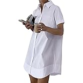 Rooscier Women's Casual Shirt Dress Collar V Neck Button Down Short Sleeve Loose Mini Dresses