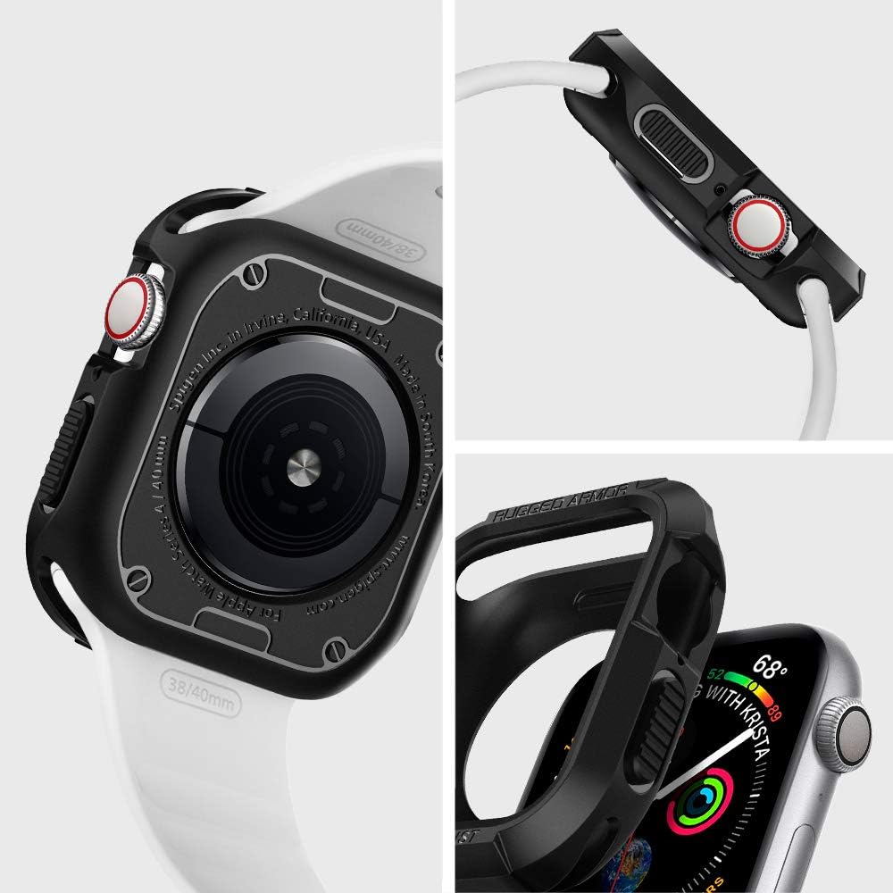 Spigen Rugged Armor Case Compatible with Apple Watch Case for Series 9/8/7 41mm and 40mm Series 6/SE/5/4 - Black - Image 4