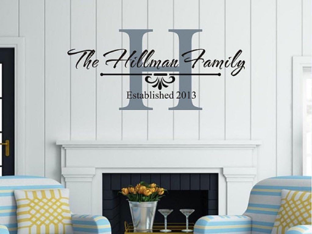 loQuenn Family Established Wall Art Peronalised Family Name with Initial Name and Custom Family Date Wall Decals for Living Room W48 inches