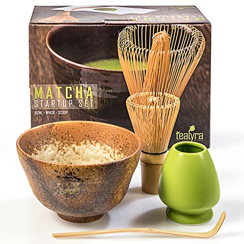 Tealyra - Matcha - Start Up Kit - 4 items - Matcha Green Tea Gift Set - Japanese Made Golden Bowl - Bamboo Whisk and Scoop - Whisk Holder - Gift Box - Thumbnail 6