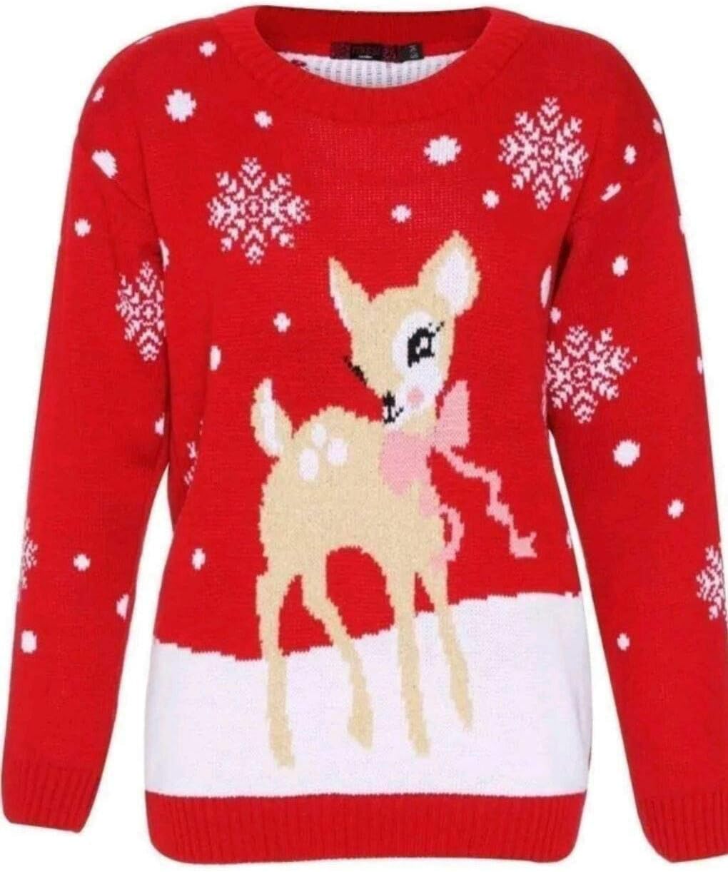 ZEE FASHION Cute Young Deer Ladies Christmas Jumper