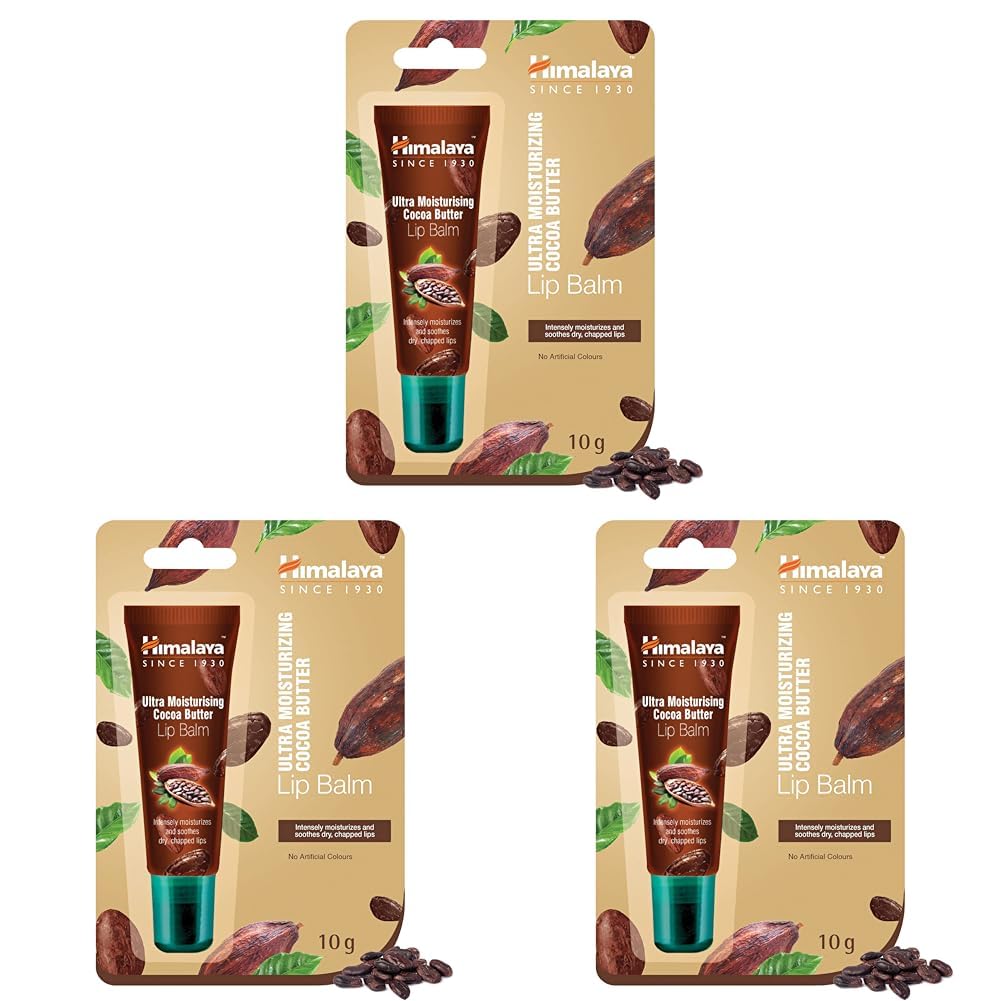 Himalaya Lip Balm Mousturising Cocoa Tube Rich Butter Care 10g, brown (Pack of 3)