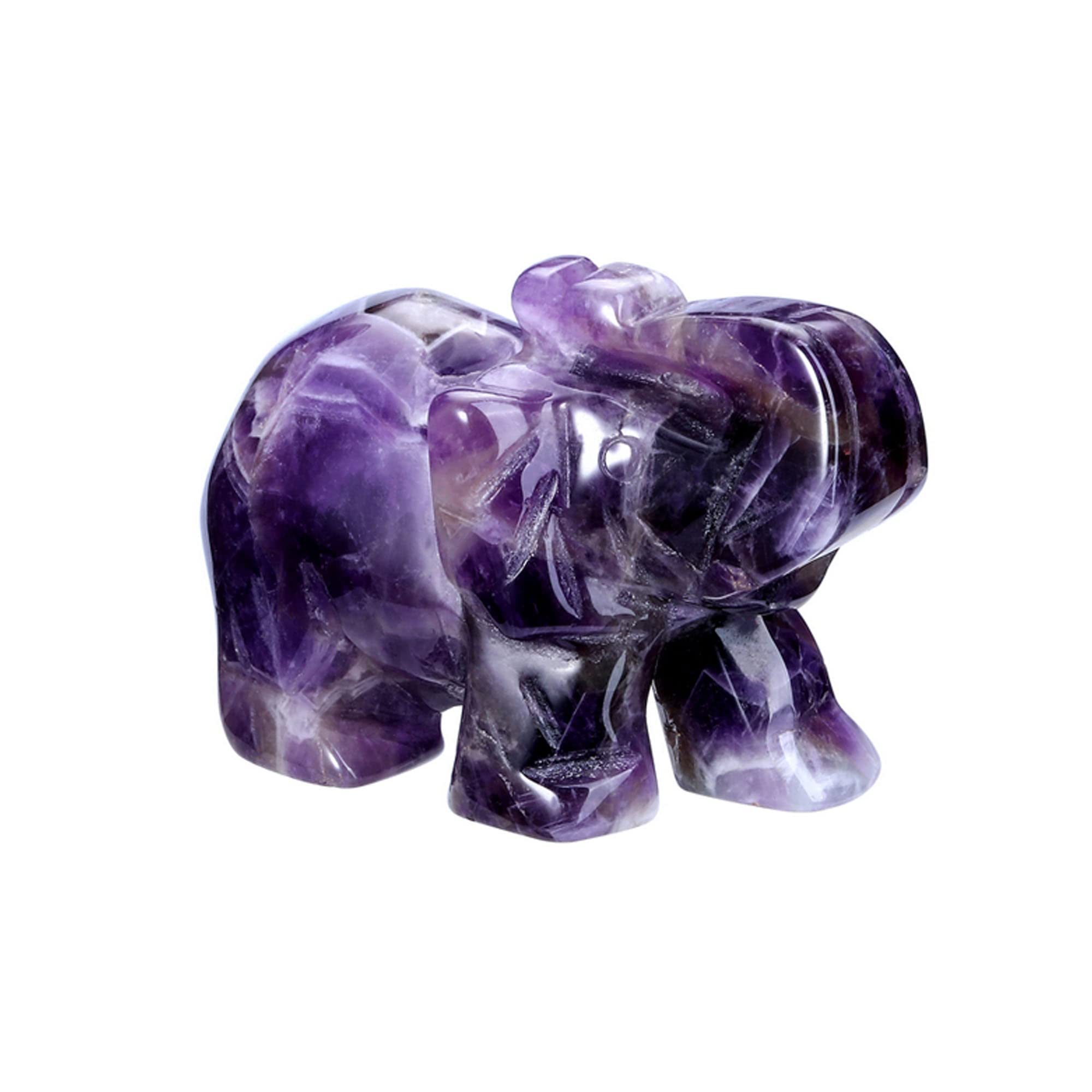 CrystalTears Amethyst Healing Crystal Gemstone Elephant Figurine Mini Handcarved Natural Quartz Crystal Stone Elephant Ornament Statue for Home Desk Decor Good Luck Gift 1.5”