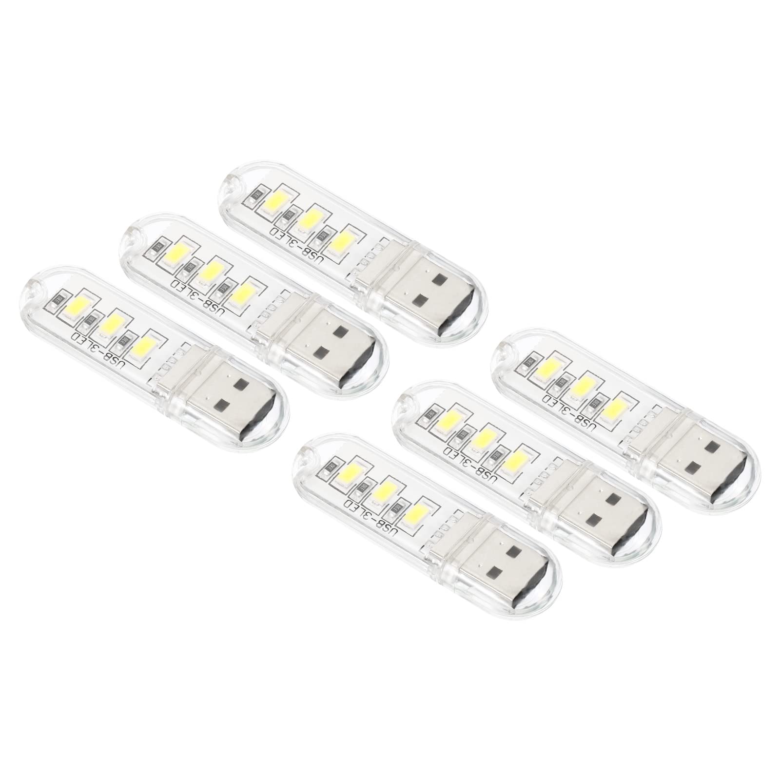 PATIKIL USB Night Light, 6 Pack Portable Plug-in Mini LED Lamp Stick 3 Beads for Home Decor Reading Sleeping Camping, White