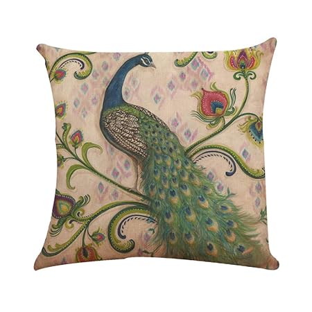 Xmiral Kissenhüllen Pfau Gedruckte Quadratischer Zierkissenbezüge 45cmx45cm mit Versteckter Reißverschluss Kissenbezüge(G)