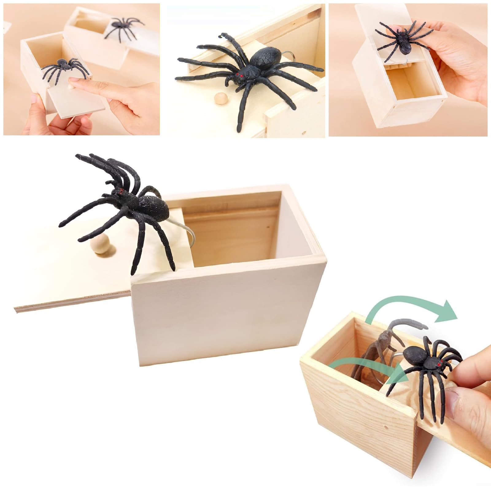 Spider Scare Prank Box,Spider in a Box Prank,Spider Prank Box Spider Prank Toys,Fake Spider Pranks Funny spider scare prank Box,Spider Prank Wood Box,Prank Spider Box Prank Halloween Christmas (1/Set)