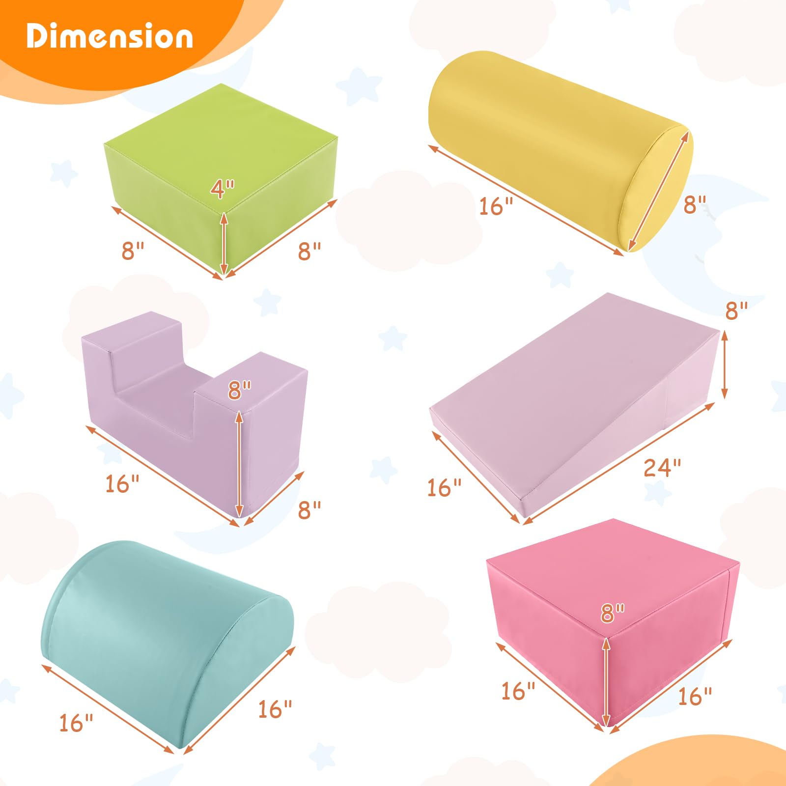 Costzon Toddler Climbing, 6 Pieces Climb and Crawl Playset with PU Cover for Baby Crawling, Climbing & Walking, Indoor Foam Climbing Blocks for Toddlers 1-3, Light Pink