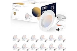 POWERASIA 12 Pack 4 Inch LED Can Lights Retrofit Recessed Lighting, 5CCT 4 Inch Recessed Downlight Selectable 2700K-6000K Dimmable, 9W 630LM Recessed Lights with Metal Smooth Trim- ETL and Energy Star Certified
