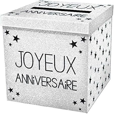 S 1 Urne Joyeux Anniversaire Blanche Pailletee R Urnep00ba Tirelire Amazon Fr Cuisine Maison