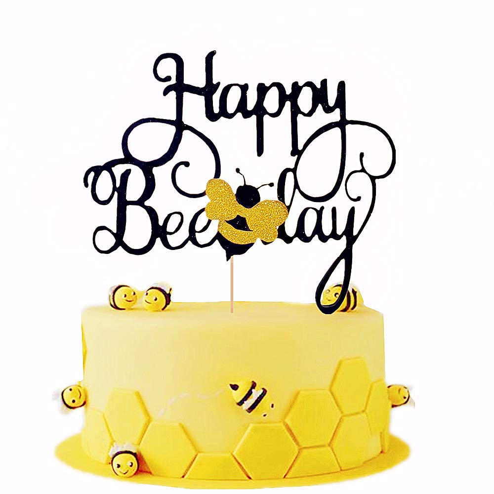 JeVenis Happy Bee Day Cake Topper Bee Cake Toppers Bumble Bee Cake Decoration Bumble Bee Themed Birthday Party Decorations